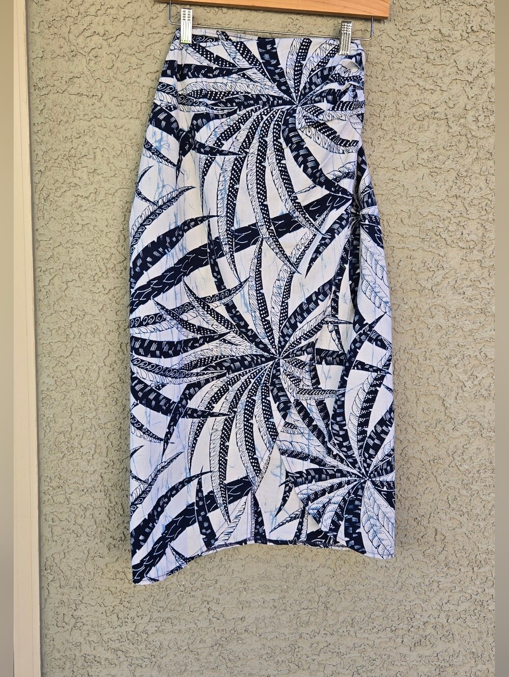 Carol Horn Navy and White Palm Print Midi Wrap Skirtl